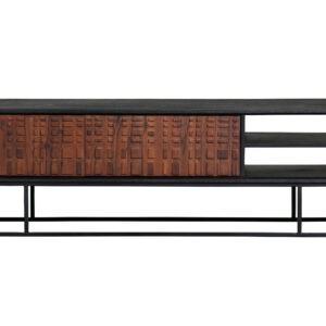 BEPUREHOME Nuts TV-bord, m. 2 låger og 1 hylde - valnøddefarvet og sort sheeshamtræ (175x43)