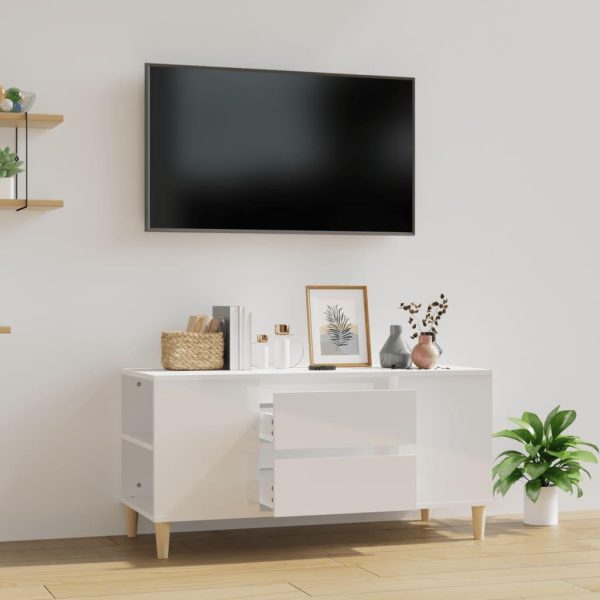 Tv-bord 102x44,5x50 cm konstrueret træ hvid højglans