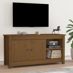 Tv-bord 103x36,5x52 cm massivt fyrretræ gyldenbrun