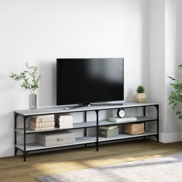 Tv-bord 180x30x50 cm konstrueret og metal træ grå sonoma-eg