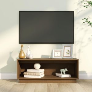 Tv-bord 90x35x35 cm massivt fyrretræ gyldenbrun