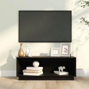 Tv-bord 90x35x35 cm massivt fyrretræ sort