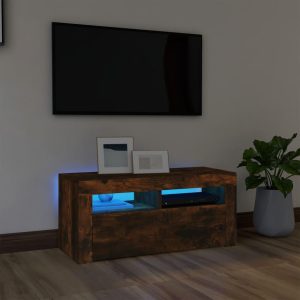 Tv-bord med LED-lys 90x35x40 cm røget egetræsfarve