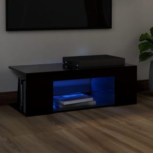 Tv-bord med LED-lys 90x39x30 cm sort
