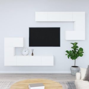 Væghængt tv-bord 37x37x72 cm konstrueret træ hvid