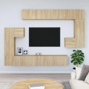 Væghængt tv-bord 37x37x72 cm konstrueret træ sonoma-eg