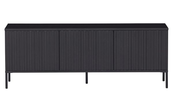 WOOOD EXCLUSIVE New Gravure TV-bord, m. 3 push to open låger - sort fyrretræ og sort metal (B:150)