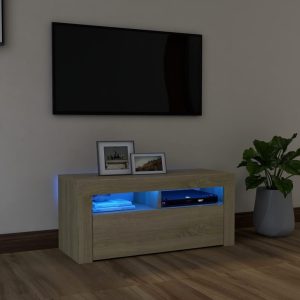 Tv-bord med LED-lys 90x35x40 cm sonoma-eg