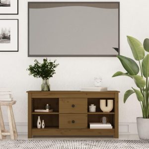 Tv-bord 103x36,5x52 cm massivt fyrretræ gyldenbrun
