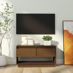 Tv-bord 74x34x40 cm massivt fyrretræ gyldenbrun