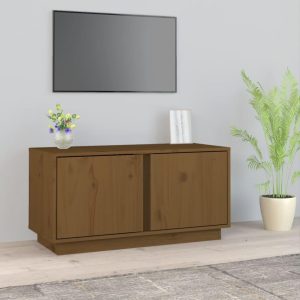 Tv-bord 80x35x40,5 cm massivt fyrretræ gyldenbrun