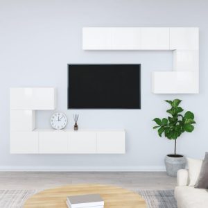 Væghængt tv-bord 37x37x72 cm konstrueret træ hvid højglans